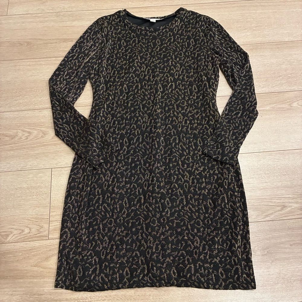 Boston Proper Women’s Black Gold Mesh Cheetah Leopard Long Sleeve Dress Size M